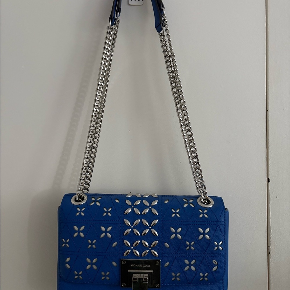 Michael Kors Tina Floral Studded Royal Blue Shoulder/Crossbody Bag